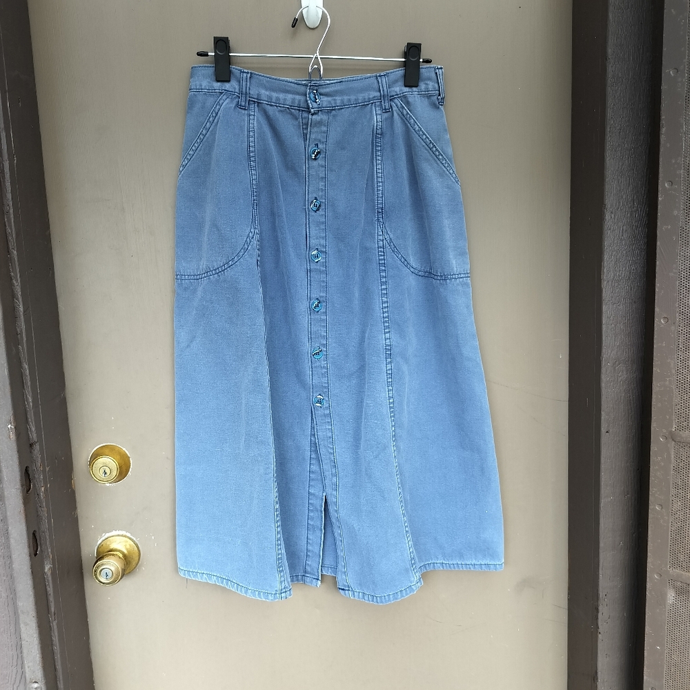 Patagonia Vintage 1970s Button Up Utility‎ A-line Midi Skirt